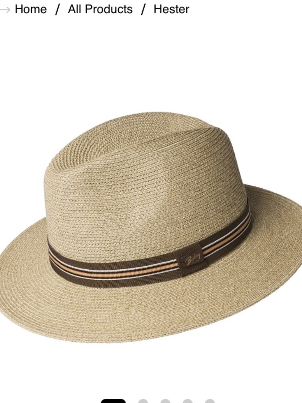 Bailey Hester Straw Fedora Hat in Natural with Brown Band-L